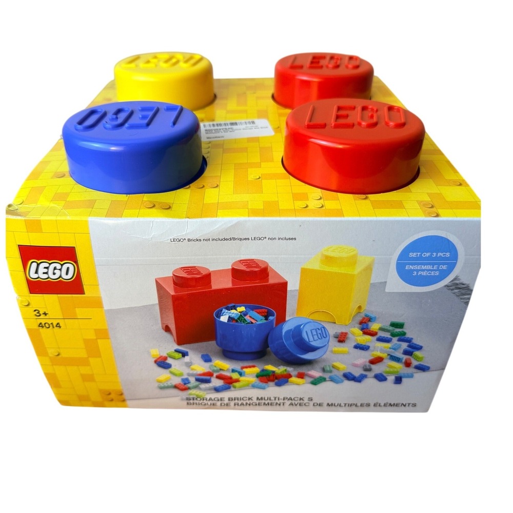 LEGO Storage Brick Multi-Pack S 3 Piece Set Red Blue Yellow Stackable 4014 NEW